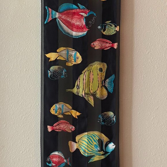 Echo 100% Silk Scarf Black Tropical Colorful Fish Print Fish Design Bright Color - Picture 5 of 9